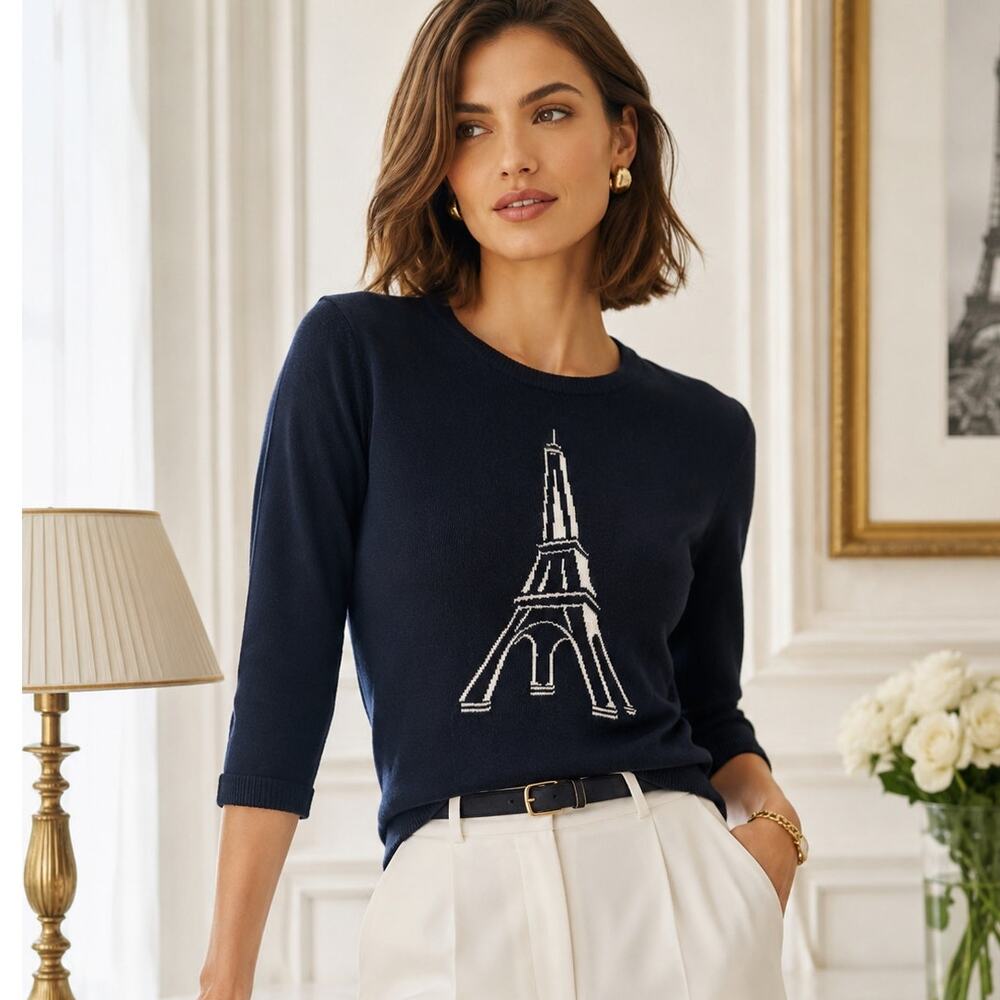 Express Eiffel Tower Lightweight Sweater Black & White Size XS